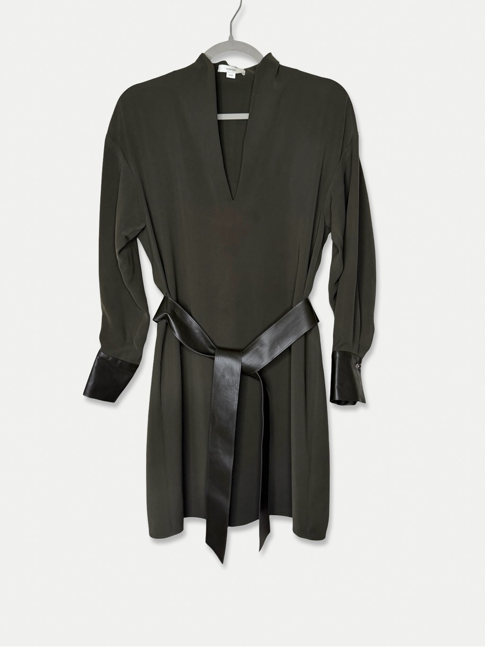 Vince. Dress Green Mini Long Sleeve Size XS Belted GUC